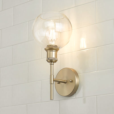 Axel 1-light Wall Sconce in Brushed Champagne Brass and Globe Clear Glass, alternate view - Golden Lighting