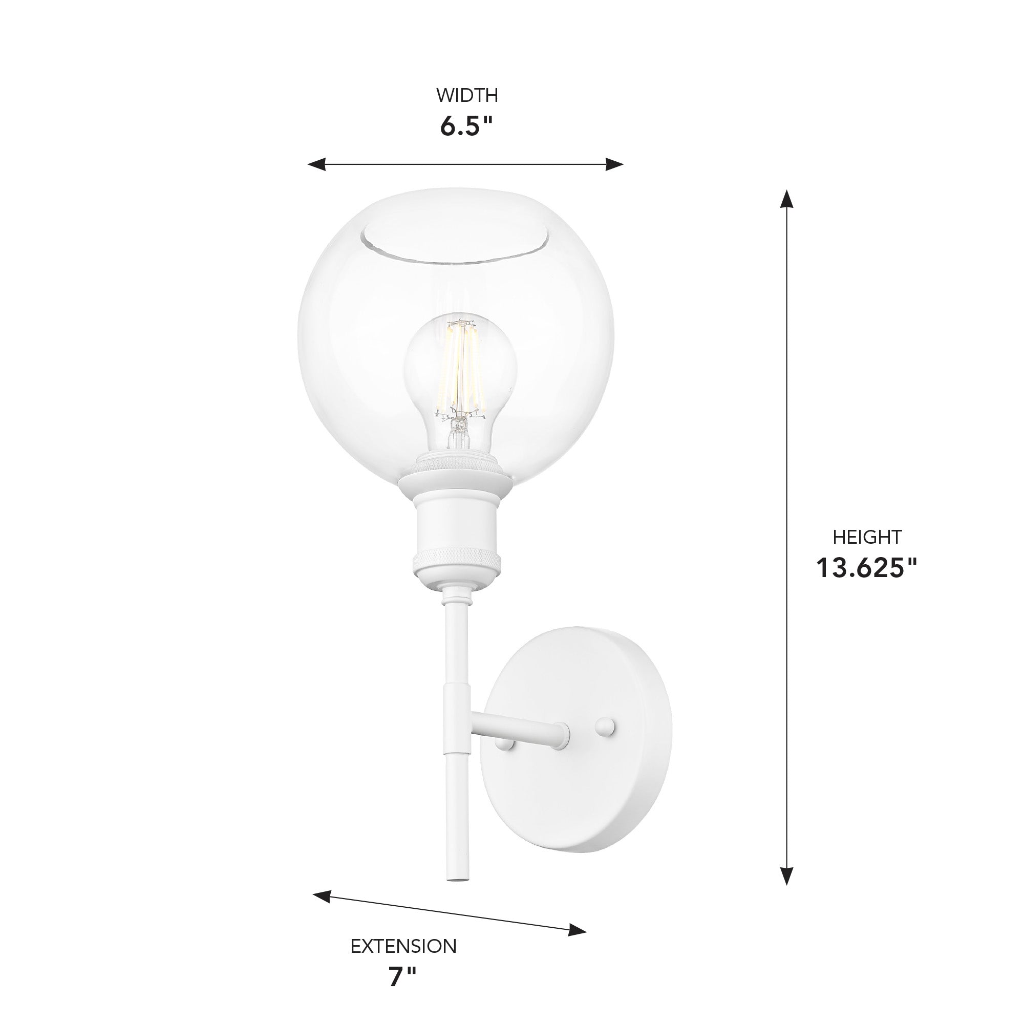Axel 1-light Wall Sconce in Brushed Champagne Brass and Globe Clear Glass, dimensions diagram - Golden Lighting