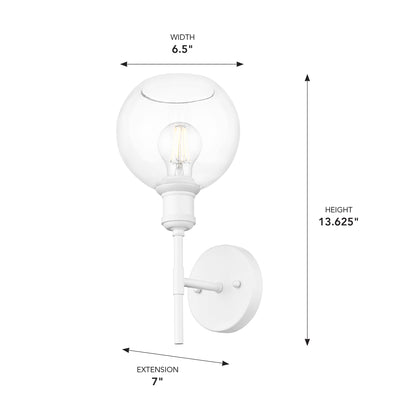 Axel 1-light Wall Sconce in Brushed Champagne Brass and Globe Clear Glass, dimensions diagram - Golden Lighting