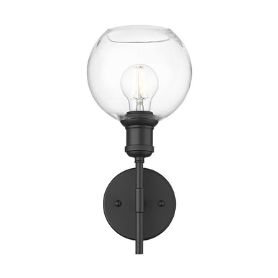 Axel 1-light Wall Sconce in Matte Black and Globe Clear Glass, alternate view - Golden Lighting
