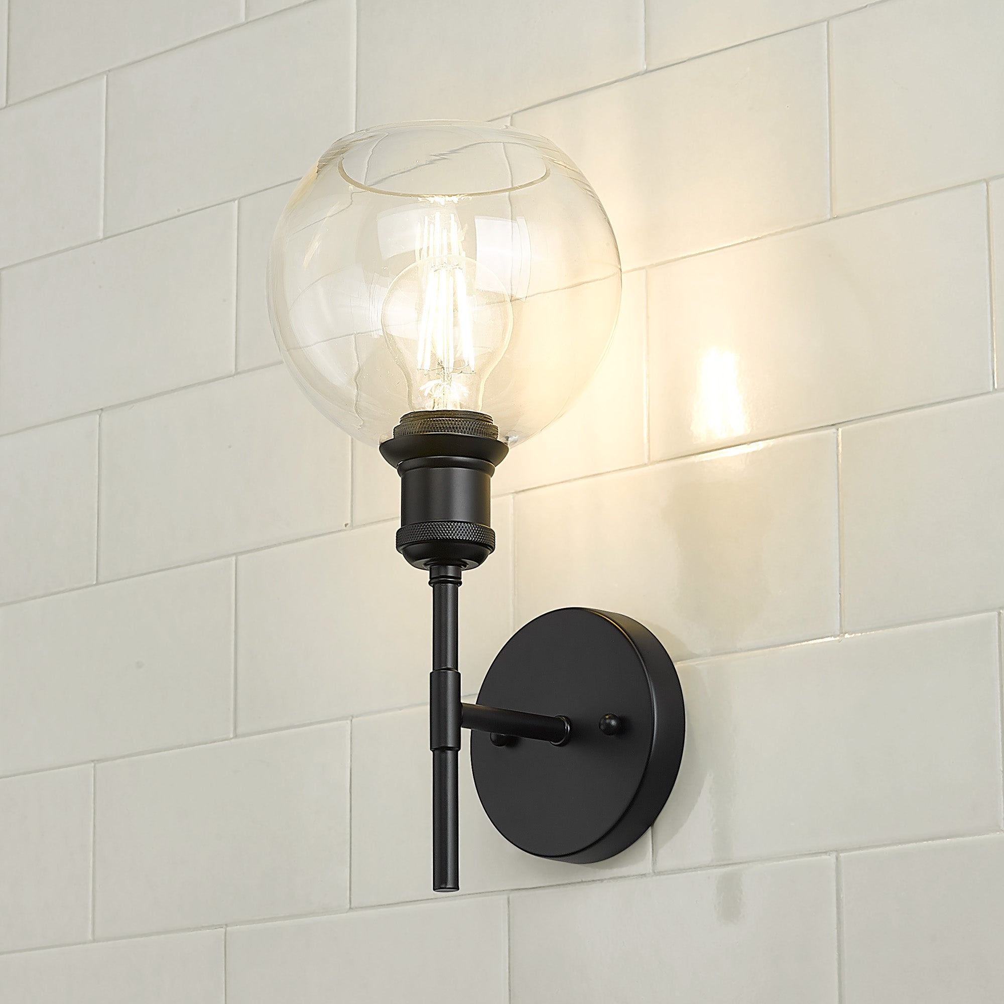 Axel 1-light Wall Sconce in Matte Black and Globe Clear Glass, alternate view - Golden Lighting