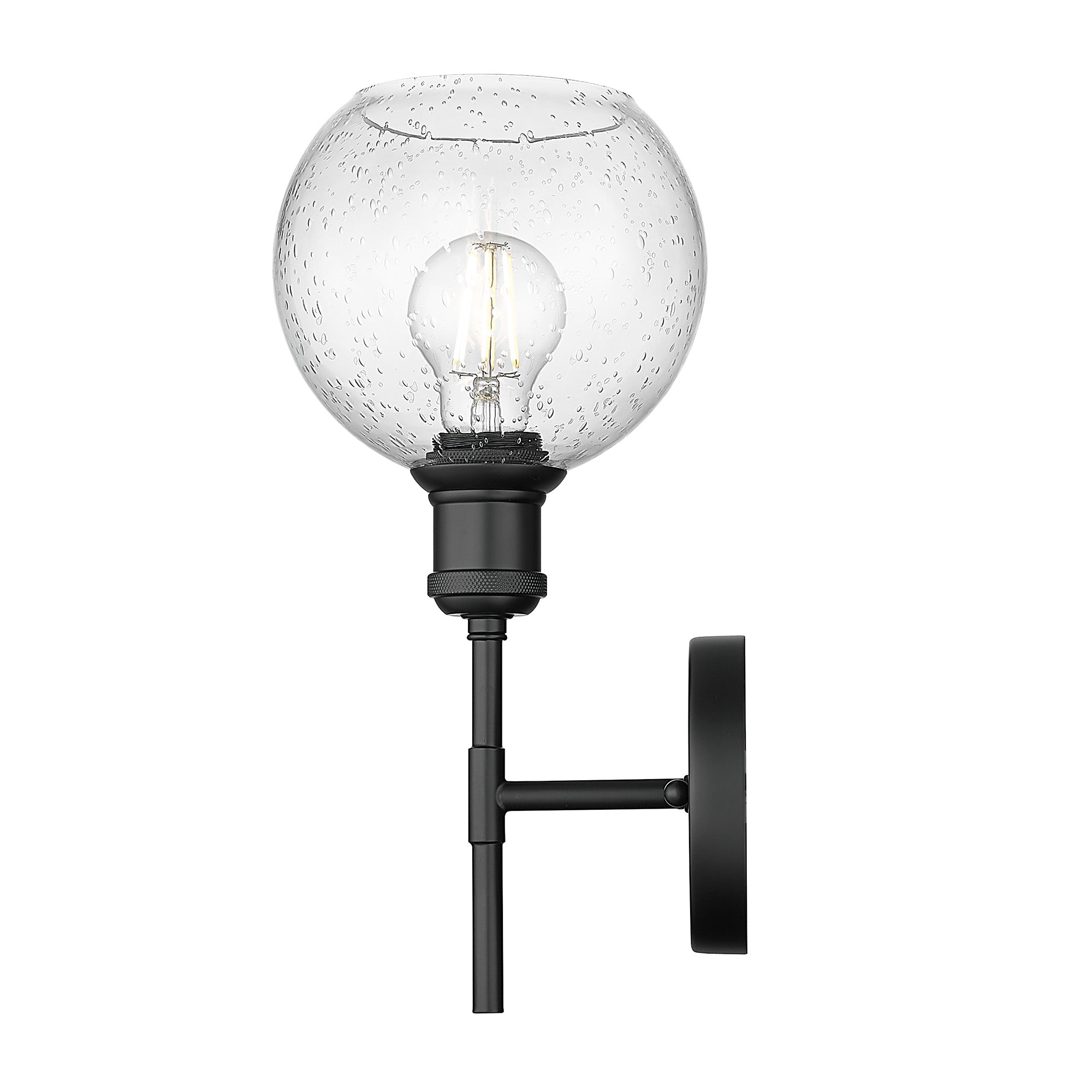 Axel 1-light Wall Sconce in Matte Black and Globe Seeded Glass, side view - Golden Lighting