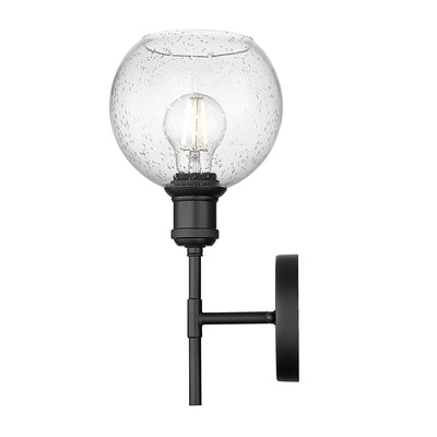 Axel 1-light Wall Sconce in Matte Black and Globe Seeded Glass, side view - Golden Lighting