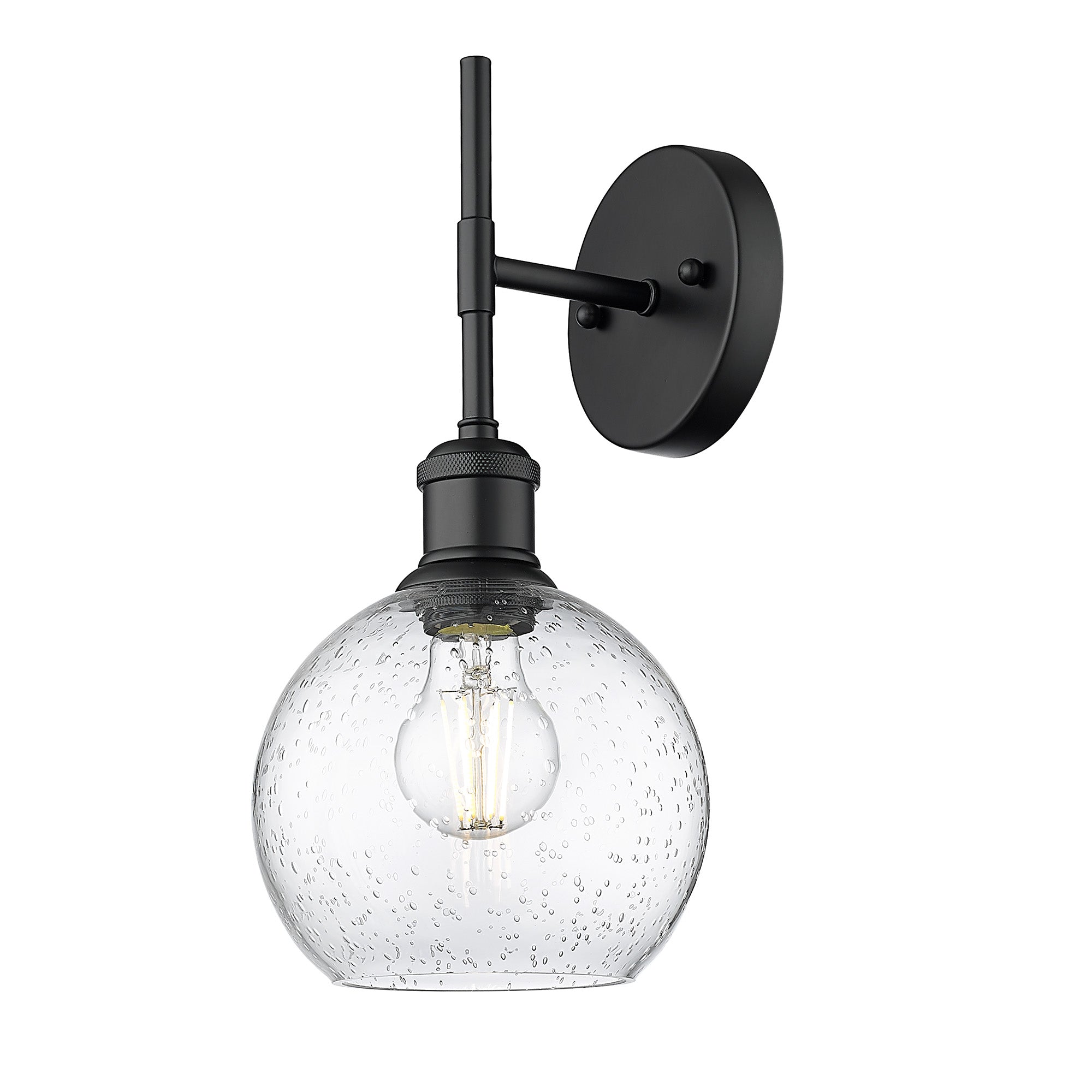 Axel 1-light Wall Sconce in Matte Black and Globe Seeded Glass, alternate view - Golden Lighting