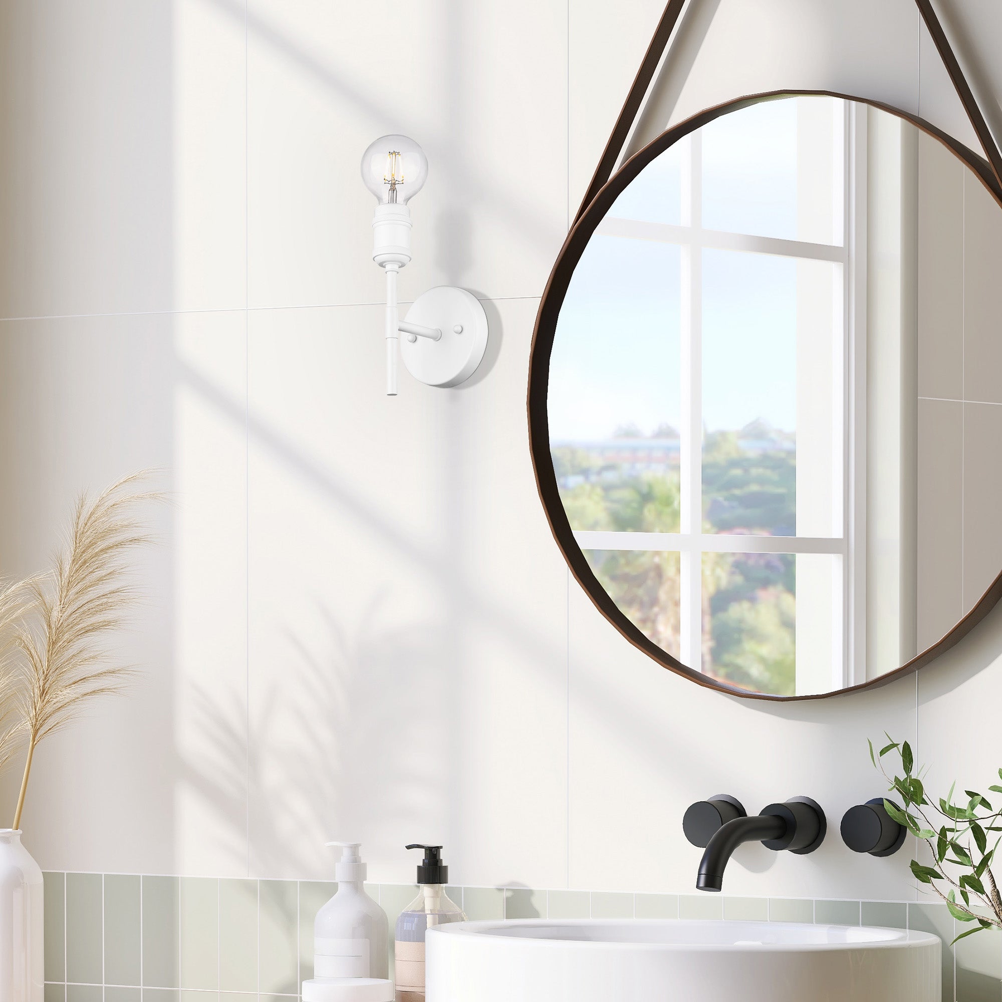 Axel 1-light Wall Sconce in Matte White, shown in a room setting - Golden Lighting