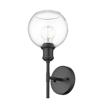 Axel BLK 1 Light Wall Sconce in Matte Black with Clear Glass Shade - - Golden Lighting