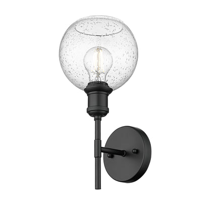 Axel BLK 1 Light Wall Sconce in Matte Black with Seeded Glass Shade - - Golden Lighting