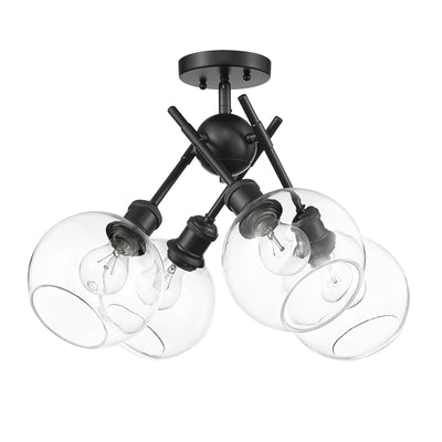 Axel 4-light Semi-Flush Mount in Matte Black and Globe Clear Glass - Golden Lighting