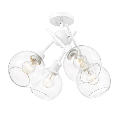 Axel 4-light Semi-Flush Mount in Matte White and Globe Clear Glass - Golden Lighting