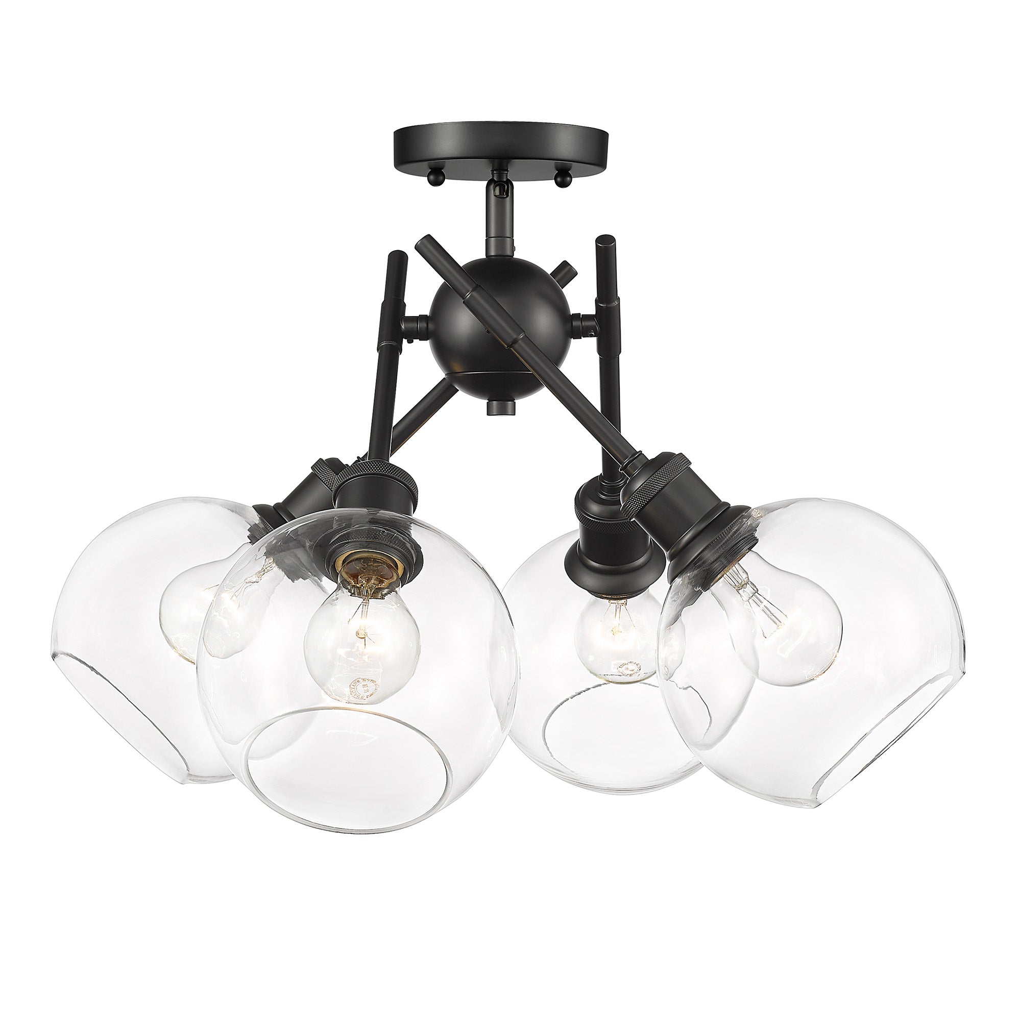 Axel BLK Semi-Flush in Matte Black with Clear Glass Shade - Matte Black / Clear Glass / Clear - Golden Lighting