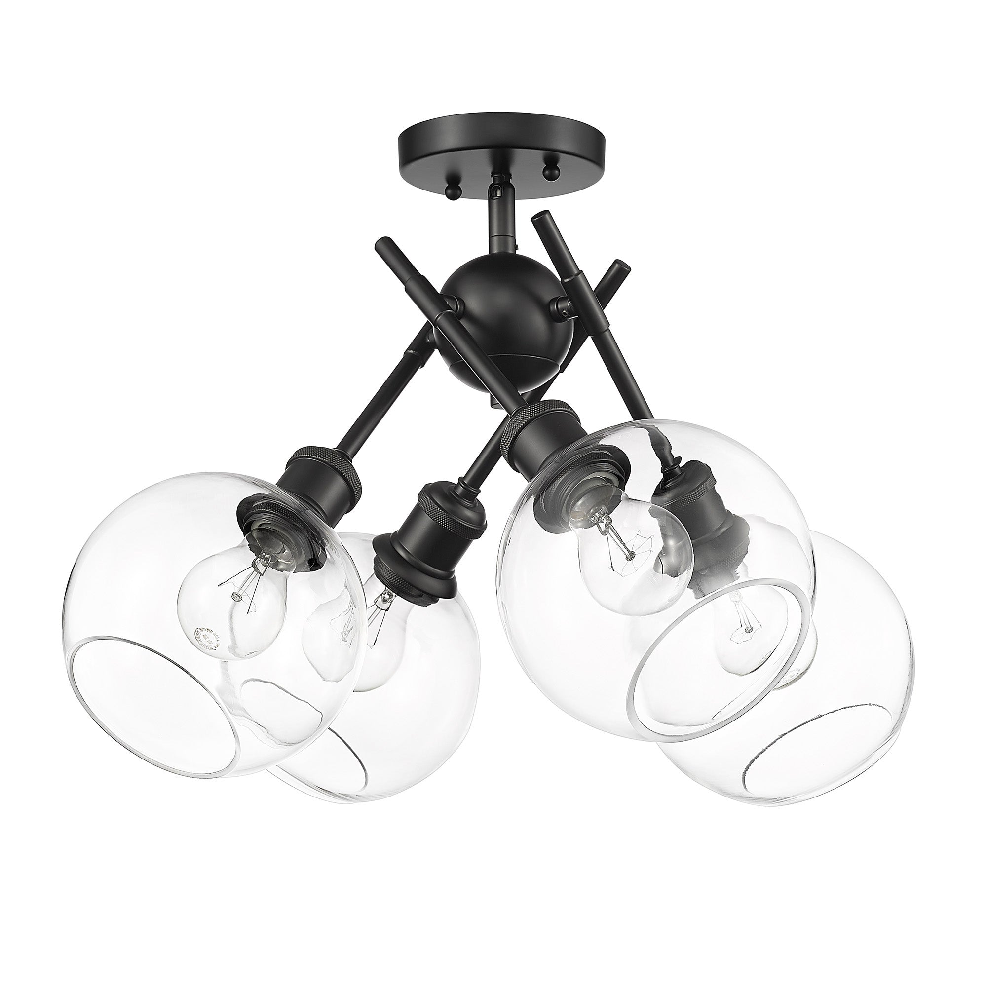 Axel BLK Semi-Flush in Matte Black with Clear Glass Shade - - Golden Lighting