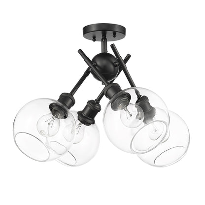 Axel BLK Semi-Flush in Matte Black with Clear Glass Shade - - Golden Lighting