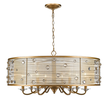 Joia 8 Light Chandelier in Peruvian Gold with a Sheer Filigree Mist Shade - - Golden Lighting
