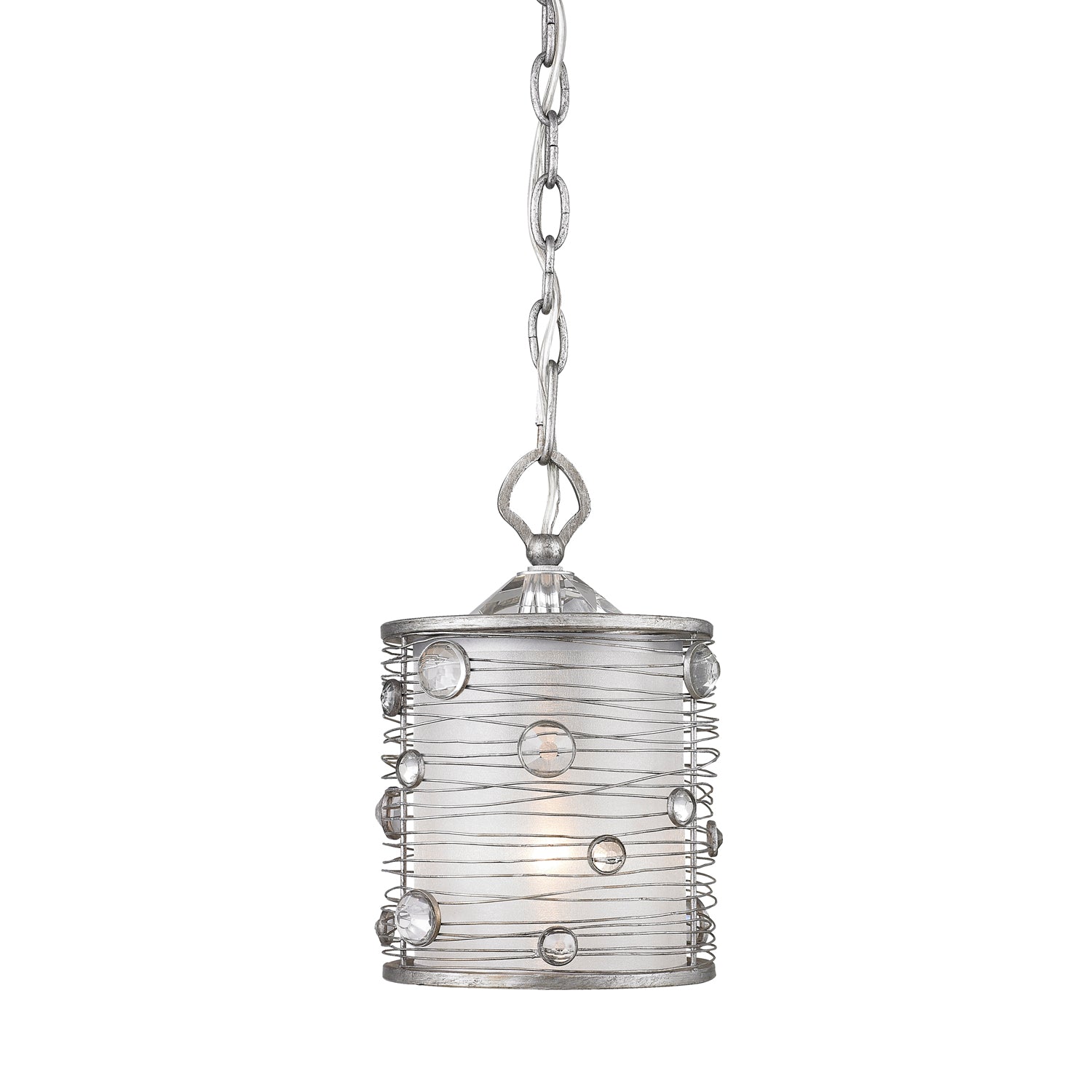 Joia Mini Pendant in Peruvian Silver with Sterling Mist Shade - Peruvian Silver / Sterling Mist / Silver - Golden Lighting