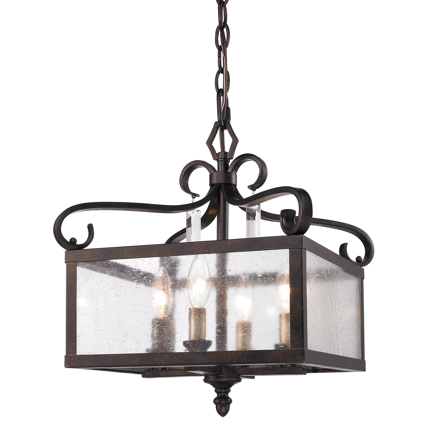 Valencia Pendant (Convertible) in Fired Bronze with Seeded Glass - - Golden Lighting