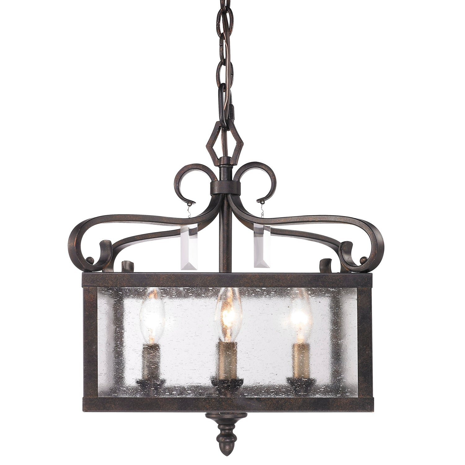 Valencia Pendant (Convertible) in Fired Bronze with Seeded Glass - Fired Bronze / Seeded Glass / Clear - Golden Lighting