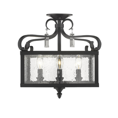 Valencia Semi-Flush (Convertible) in Matte Black with Seeded Glass - - Golden Lighting
