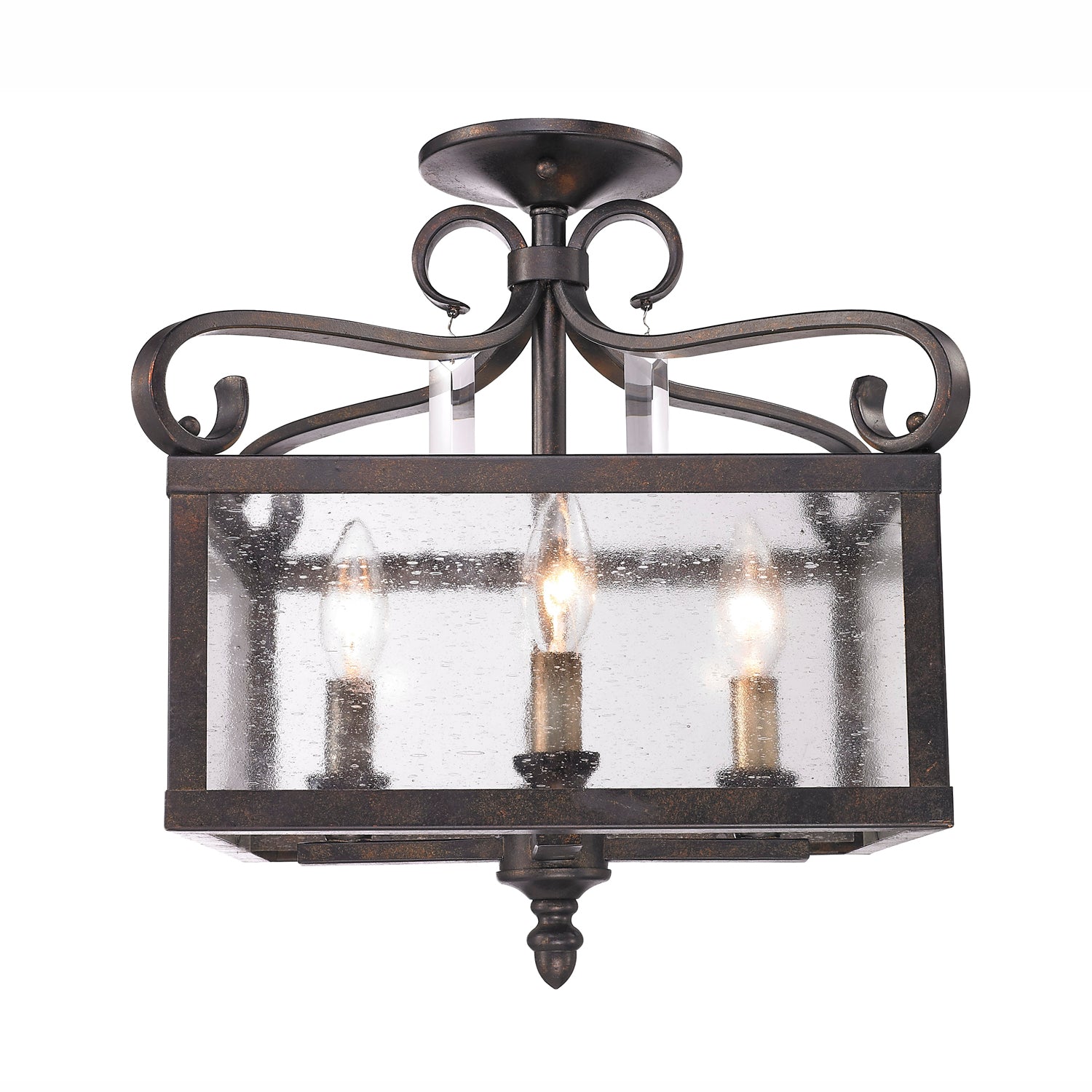 Valencia Semi-Flush (Convertible) in Fired Bronze with Seeded Glass - Default Title - Golden Lighting