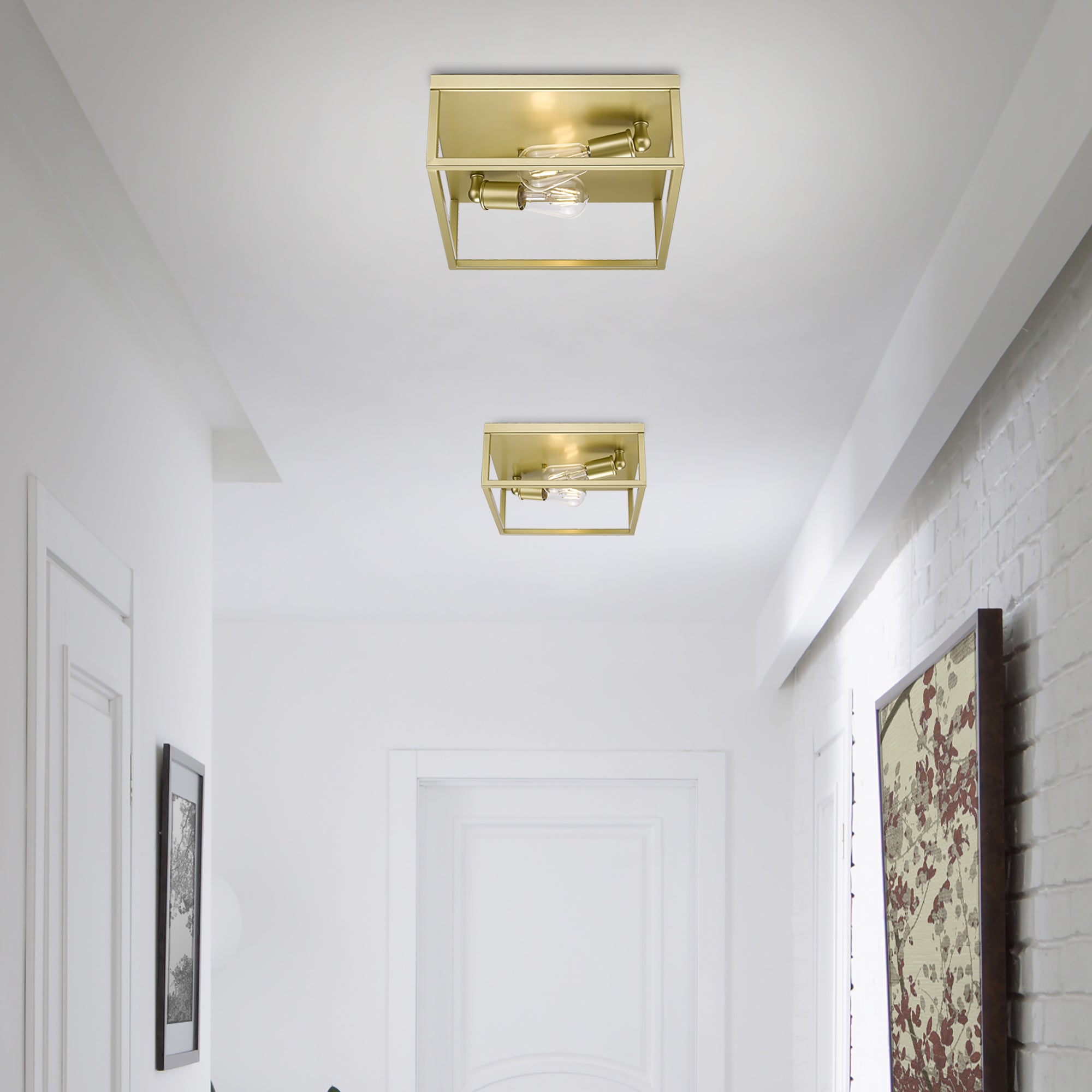 Wesson Flush Mount Olympic Gold - Incandescent,Type A / 2 x 60W(M) / 12"L x 12"W x 5"H - Golden Lighting