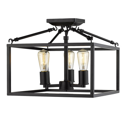 Wesson 3-Light Semi-Flush Mount in Black - Matte Black / No Shade / NA - Golden Lighting