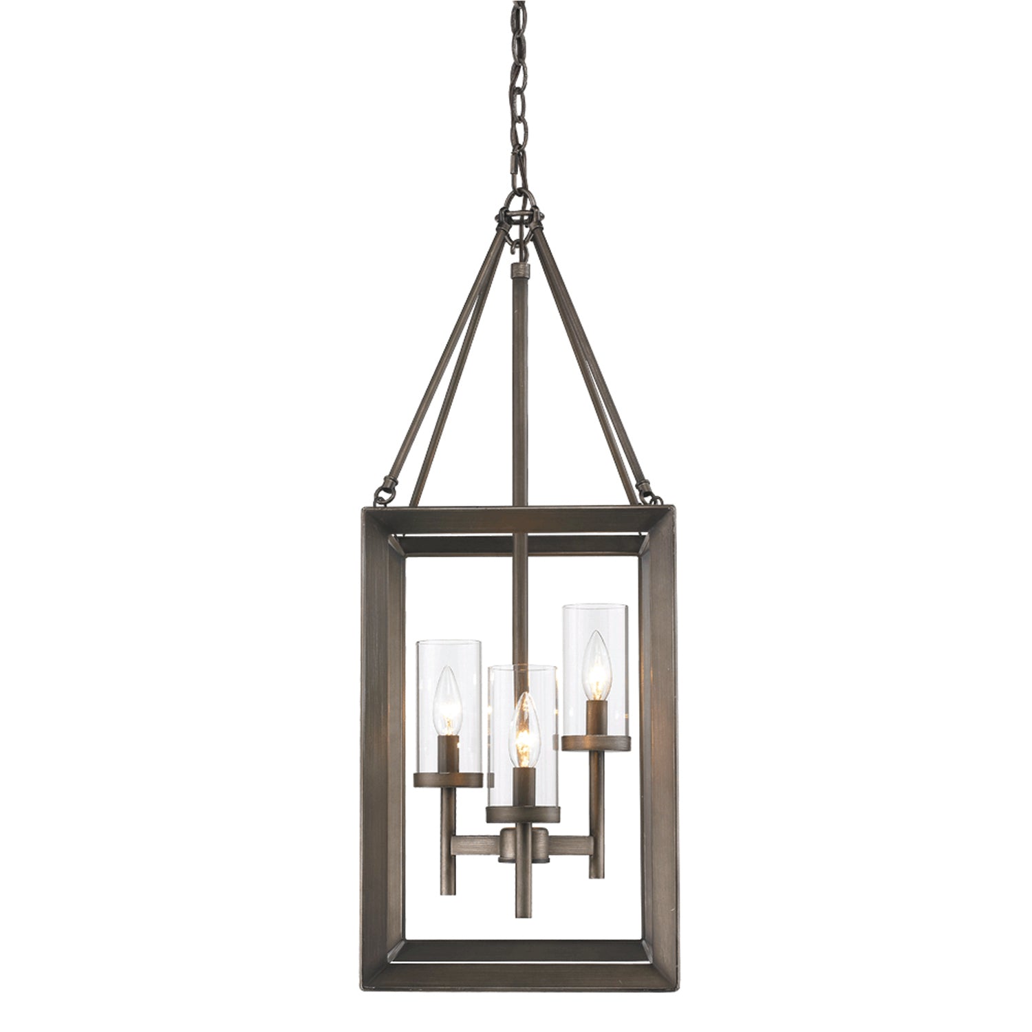 Smyth 3 Light Pendant in Gunmetal Bronze with Clear Glass - - Golden Lighting