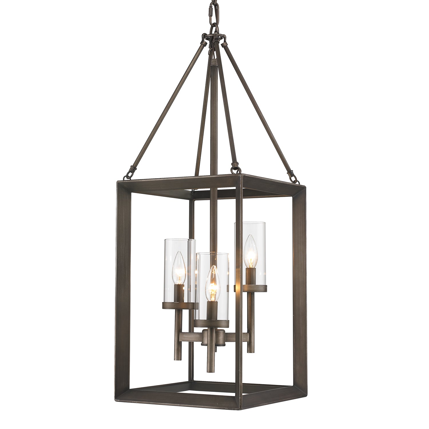 Smyth 3 Light Pendant in Gunmetal Bronze with Clear Glass - Gunmetal Bronze / Clear Glass / Clear - Golden Lighting