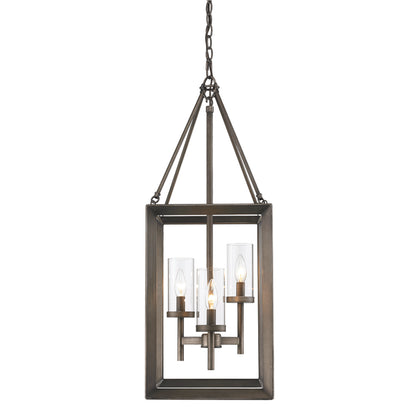 Smyth 3 Light Pendant in Gunmetal Bronze with Clear Glass - - Golden Lighting