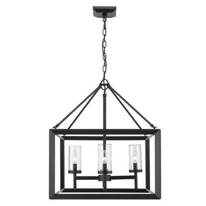 Smyth 4 Light Chandelier in Matte Black with Clear Glass Shades - Matte Black / Clear Glass / Clear - Golden Lighting