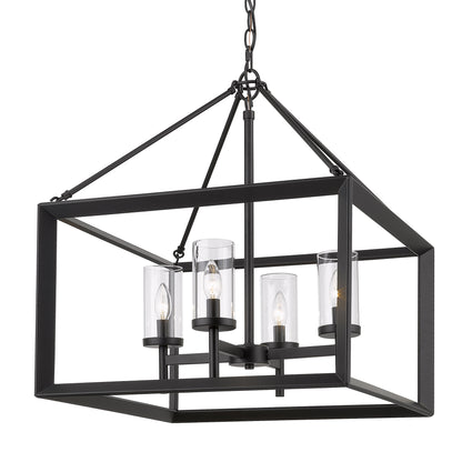 Smyth 4 Light Chandelier in Matte Black with Clear Glass Shades - - Golden Lighting