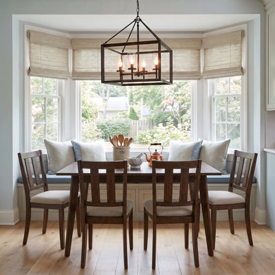 Smyth 4-light Chandelier in Matte Black, AI-visualized breakfast nook scene - Golden Lighting