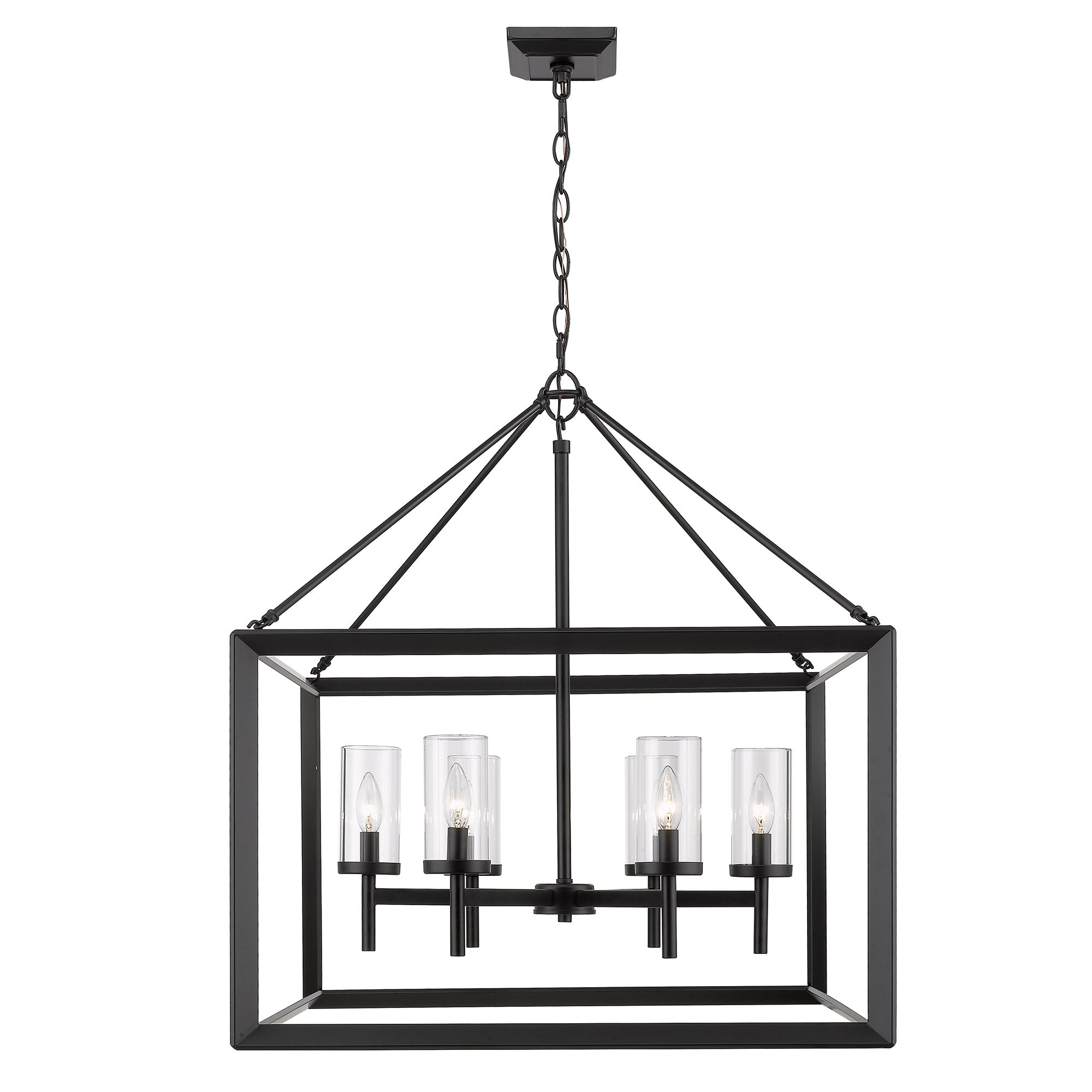 Smyth 6 Light Chandelier in Matte Black with Clear Glass Shades - Matte Black / Clear Glass / Clear - Golden Lighting