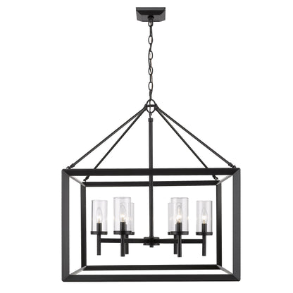 Smyth 6 Light Chandelier in Matte Black with Clear Glass Shades - Matte Black / Clear Glass / Clear - Golden Lighting