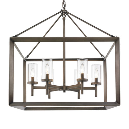 Smyth 6 Light Chandelier in Gunmetal Bronze with Clear Glass - Gunmetal Bronze / Clear Glass / Clear - Golden Lighting