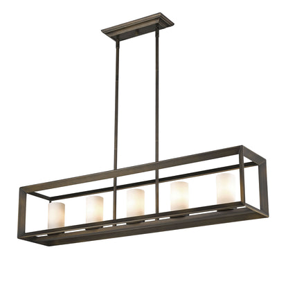 Smyth 5 Light Linear Pendant in Gunmetal Bronze with Opal Glass - - Golden Lighting