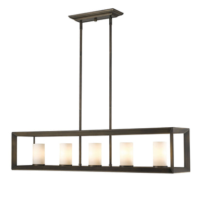 Smyth 5 Light Linear Pendant in Gunmetal Bronze with Opal Glass - Gunmetal Bronze / Opal / White - Golden Lighting