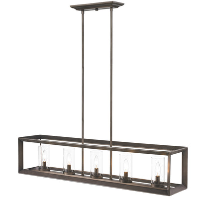 Smyth 5 Light Linear Pendant in Gunmetal Bronze with Clear Glass - Gunmetal Bronze / Clear Glass / Clear - Golden Lighting