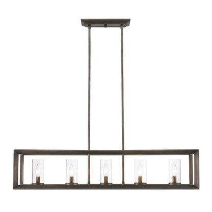 Smyth 5 Light Linear Pendant in Gunmetal Bronze with Clear Glass - - Golden Lighting