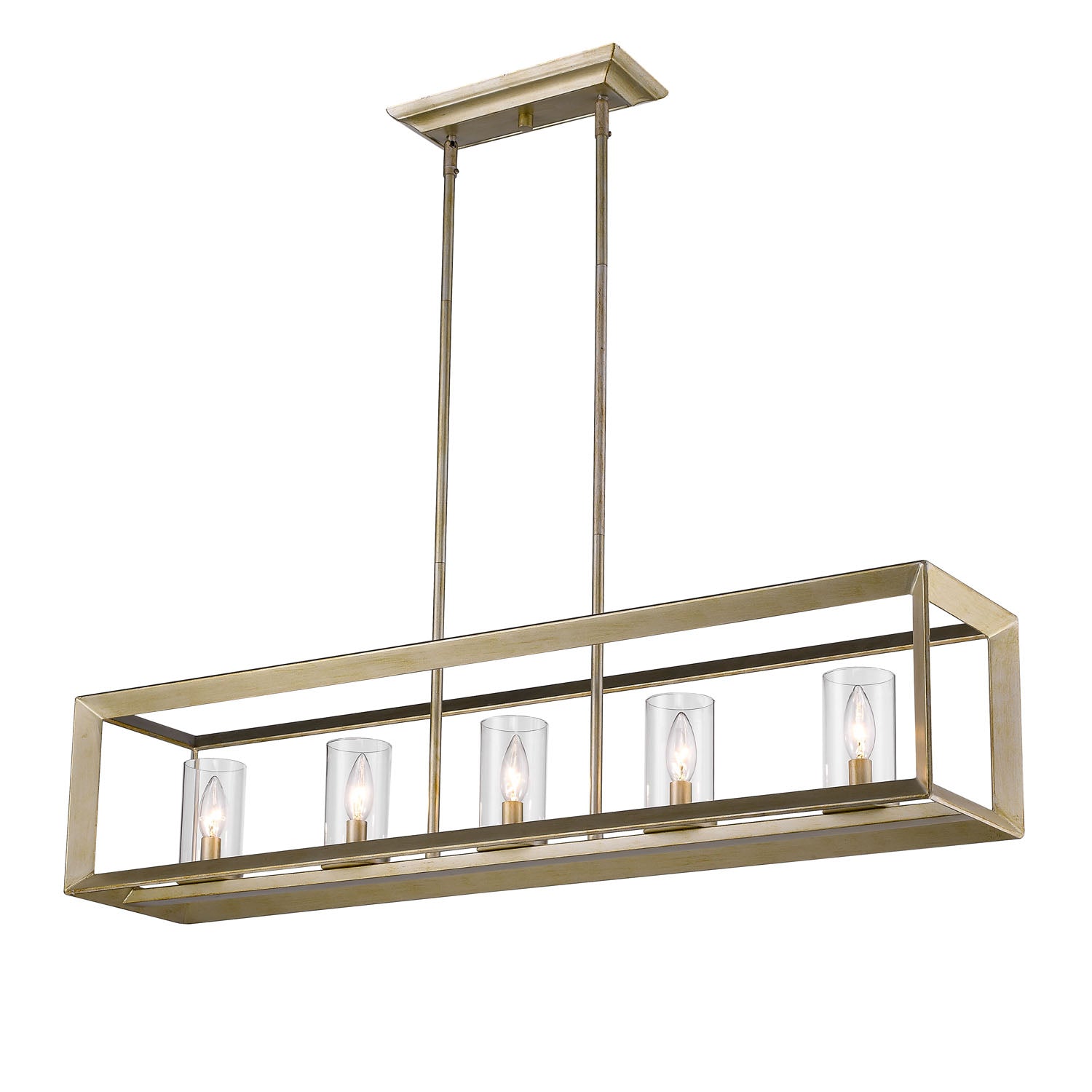 Smyth 5 Light Linear Pendant in White Gold with Clear Glass - White Gold / Clear Glass / Clear - Golden Lighting