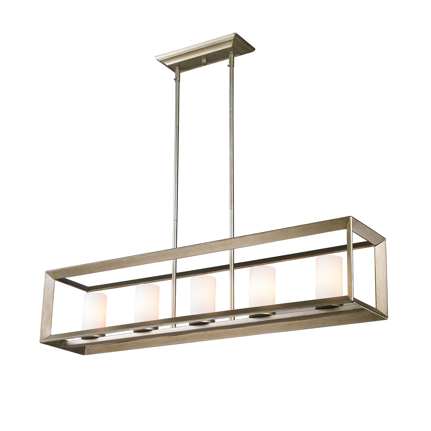 Smyth 5 Light Linear Pendant in White Gold with Opal Glass - White Gold / Opal / White - Golden Lighting