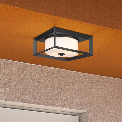 Golden Lighting Smyth 2-light Outdoor Ceiling in Natural Black and Opal Glass - - Golden Lighting