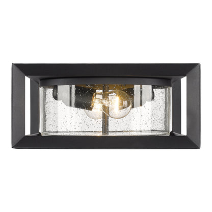 Golden Lighting Smyth 2-light Outdoor Ceiling in Natural Black and Seeded Glass - - Golden Lighting