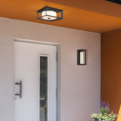 Golden Lighting Smyth 2-light Outdoor Ceiling in Natural Black and Opal Glass - Default Title - Golden Lighting