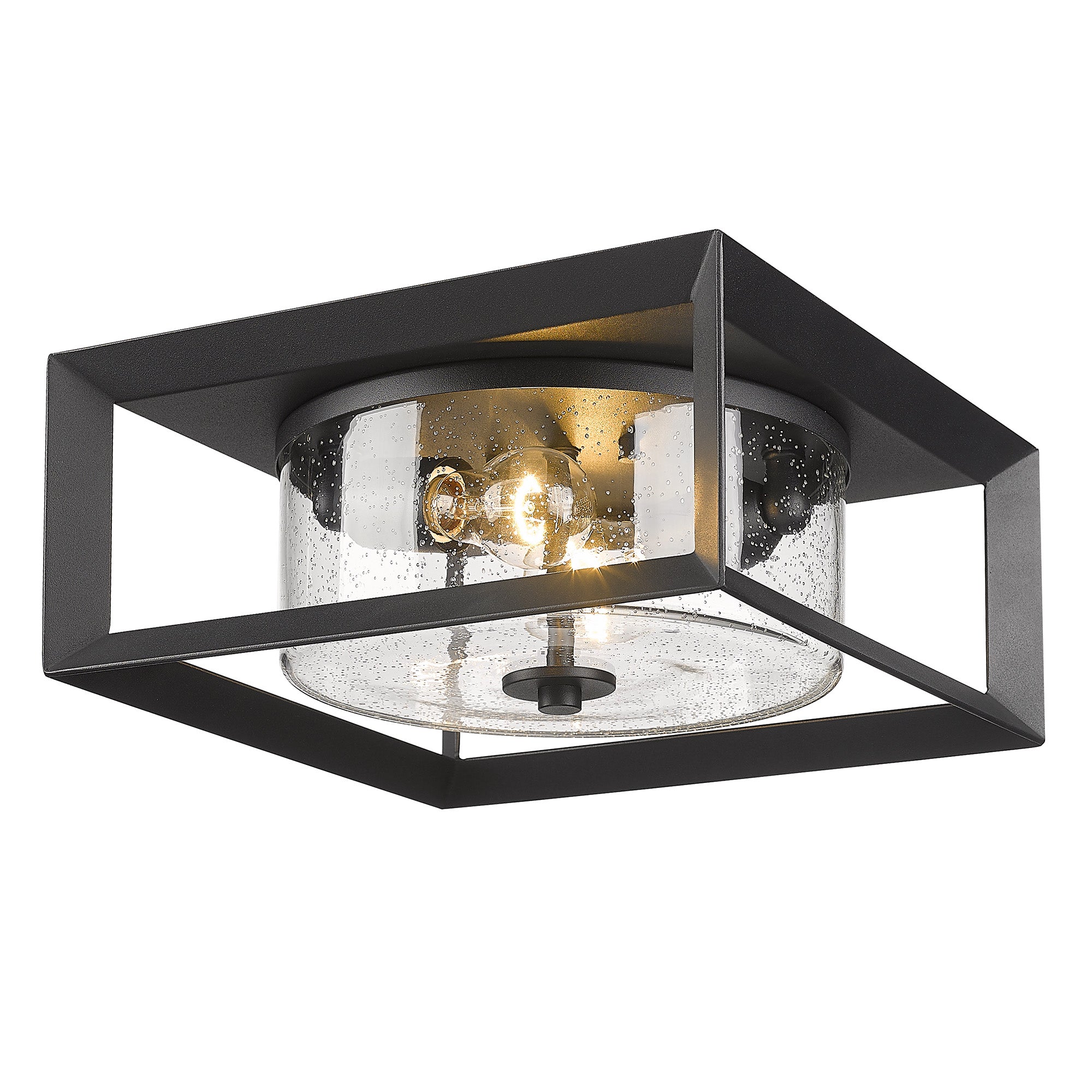 Smyth Outdoor Flush Mount in Natural Black with Seeded Glass - - Golden Lighting