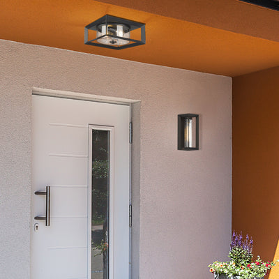 Golden Lighting Smyth 2-light Outdoor Ceiling in Natural Black and Seeded Glass - - Golden Lighting