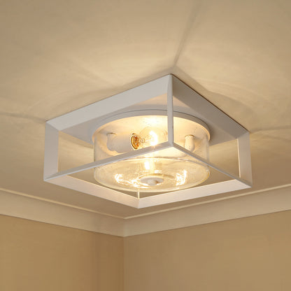 Smyth NWT Flush Mount - Outdoor in Natural White with Seeded Glass Shade - Default Title - Golden Lighting