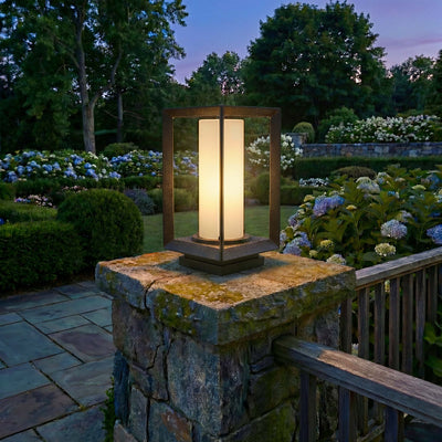 Golden Lighting Smyth 1-light Outdoor Post in Natural Black and Opal Glass - - Golden Lighting