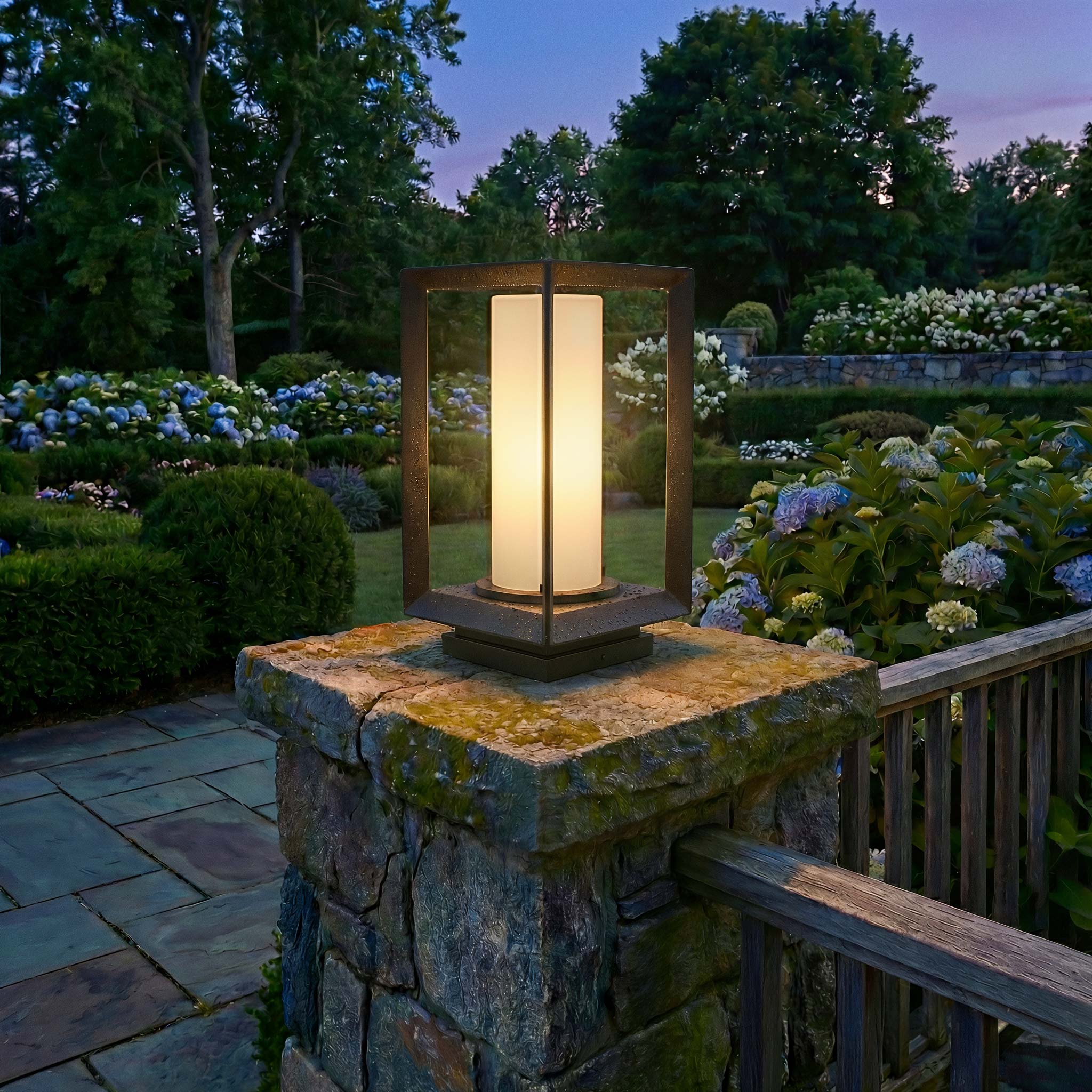 Golden Lighting Smyth 1-light Outdoor Pier Mount in Natural Black and Opal Glass - - Golden Lighting