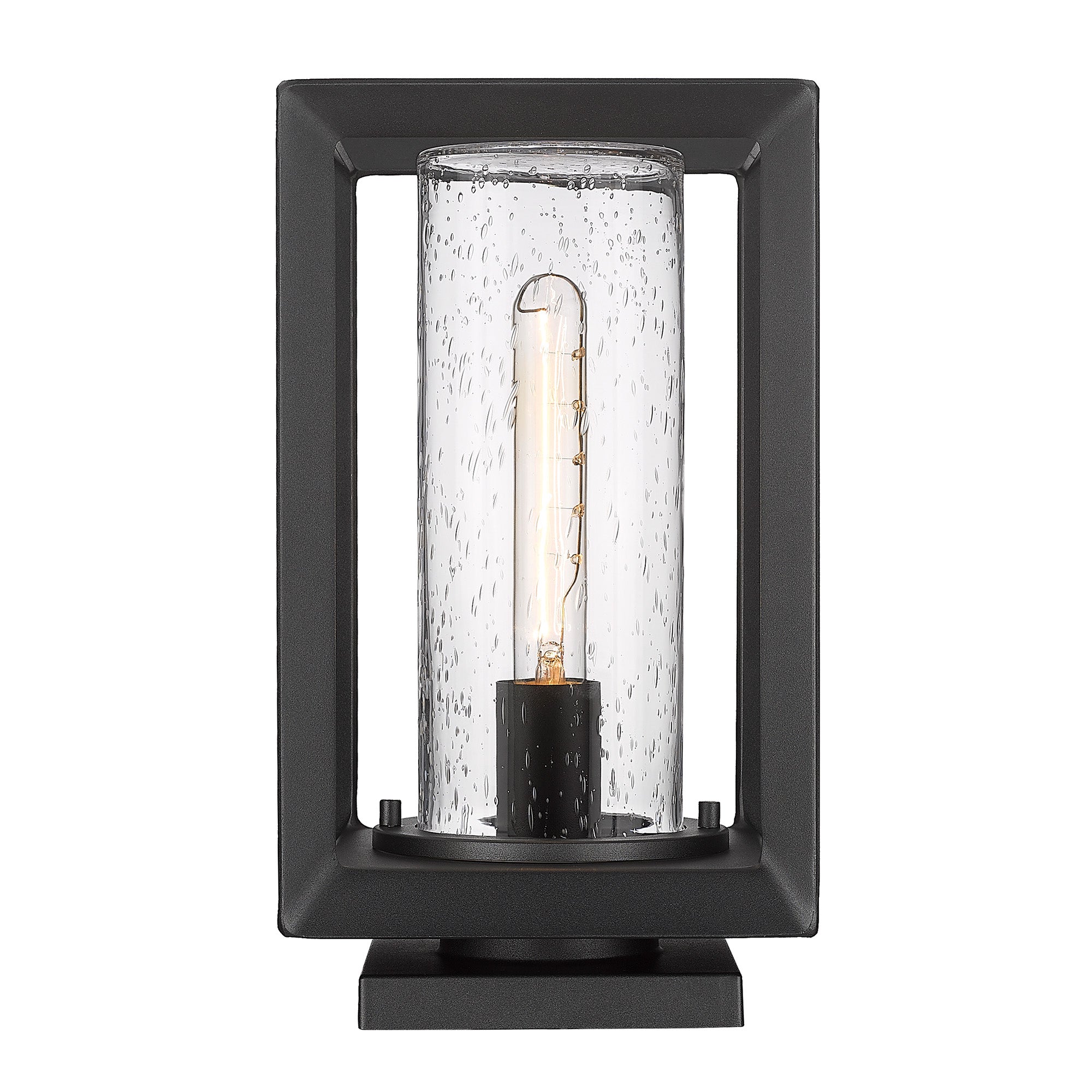 Golden Lighting Smyth 1-light Outdoor Pier Mount in Natural Black and Seeded Glass - - Golden Lighting