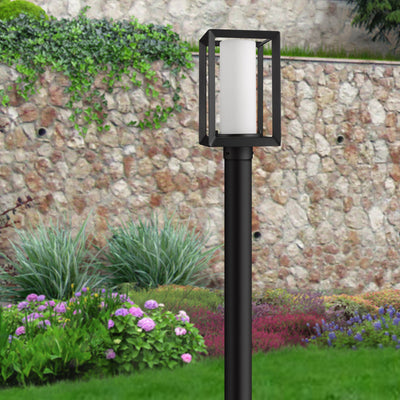 Golden Lighting Smyth 1-light Outdoor Post in Natural Black and Opal Glass - - Golden Lighting