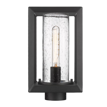 Golden Lighting Smyth 1-light Outdoor Post in Natural Black and Seeded Glass - - Golden Lighting